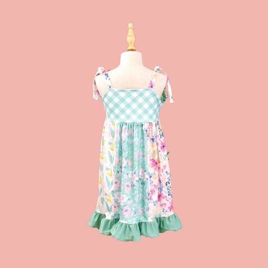 Girls Mint Gingham Dress