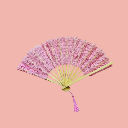 Battenberg Pink Lace Fan
