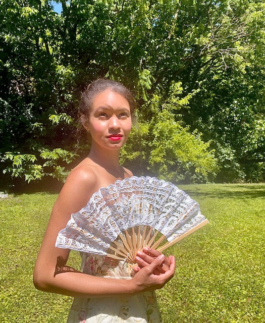 Battenberg White Lace Fan
